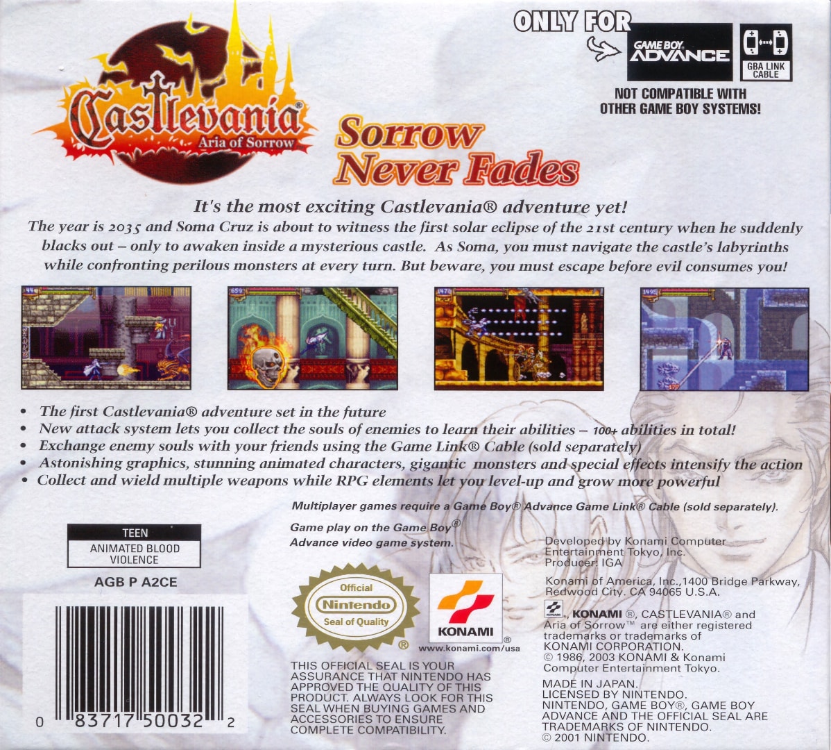 Castlevania - Aria of Sorrow Box Art - Back
