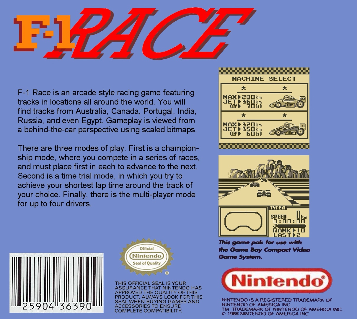 F-1 Race Box Art - Back