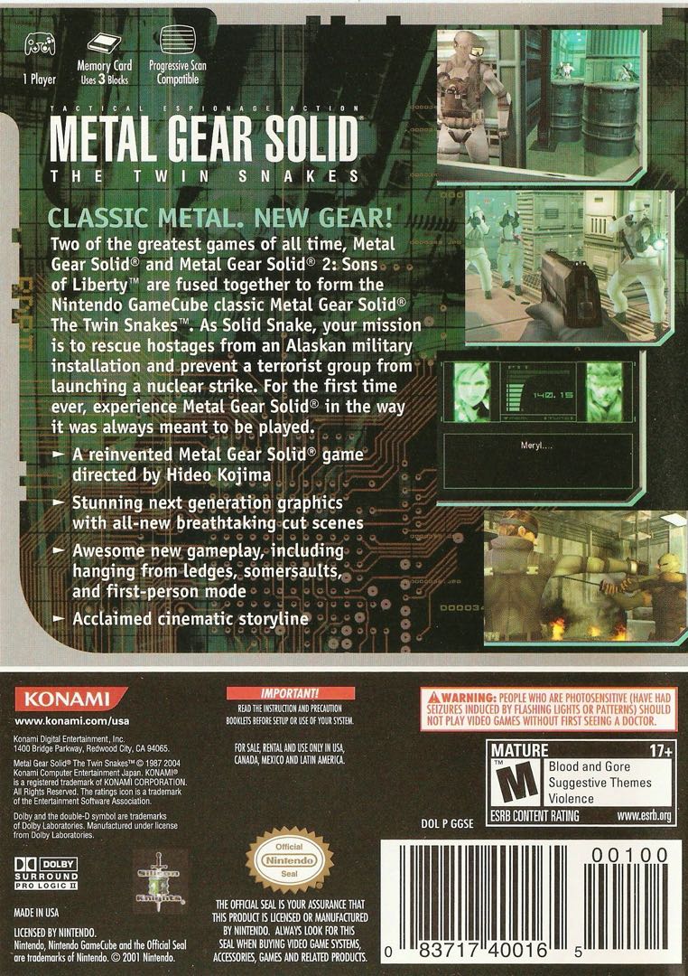 Metal Gear Solid The Twin Snakes Box Art - Back