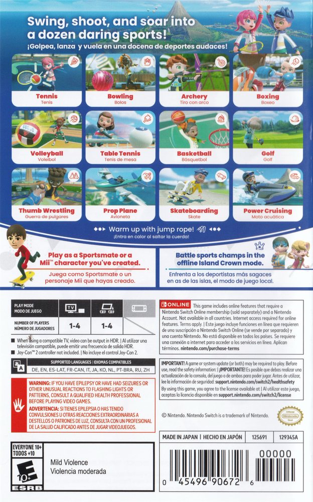 Nintendo Switch Sports Resort Box Art - Back