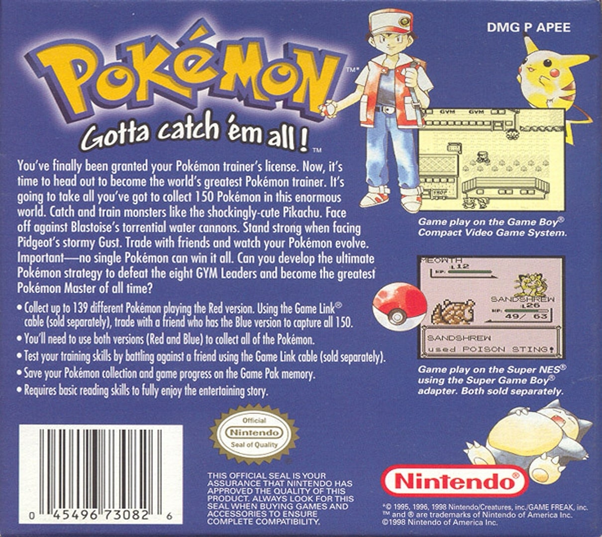 Pokémon Blue Box Art - Back