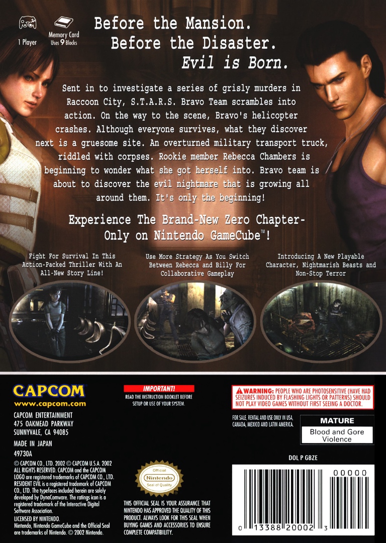 Resident Evil Zero Box Art - Back