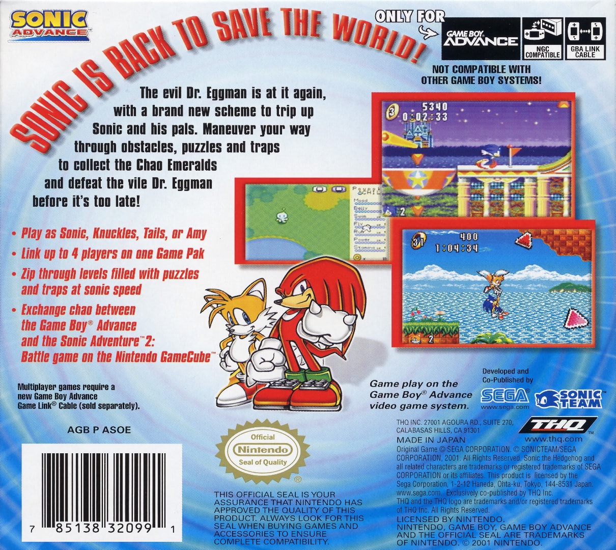 Sonic Advance Box Art - Back