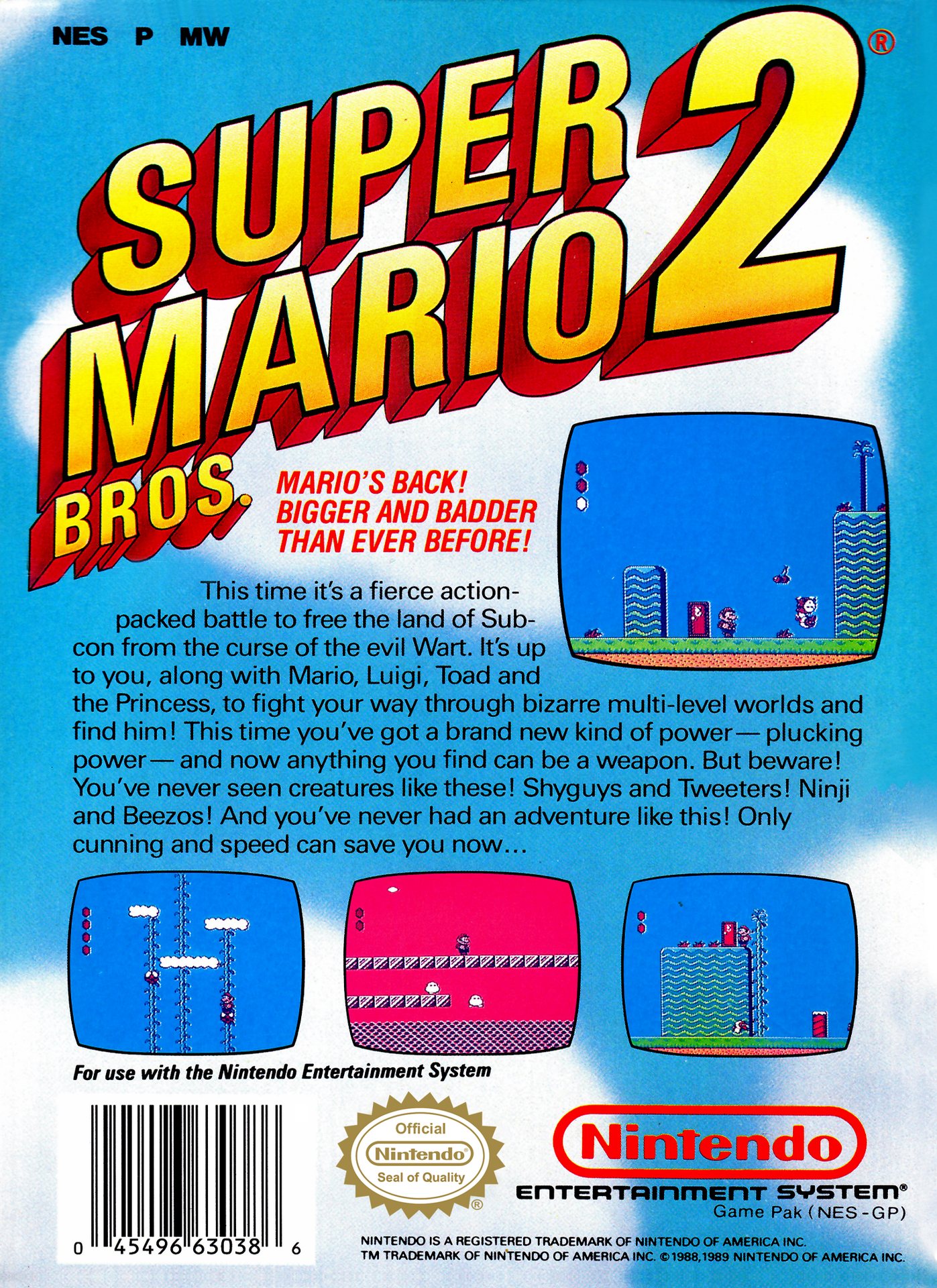 Super Mario Bros. 2 Box Art - Back