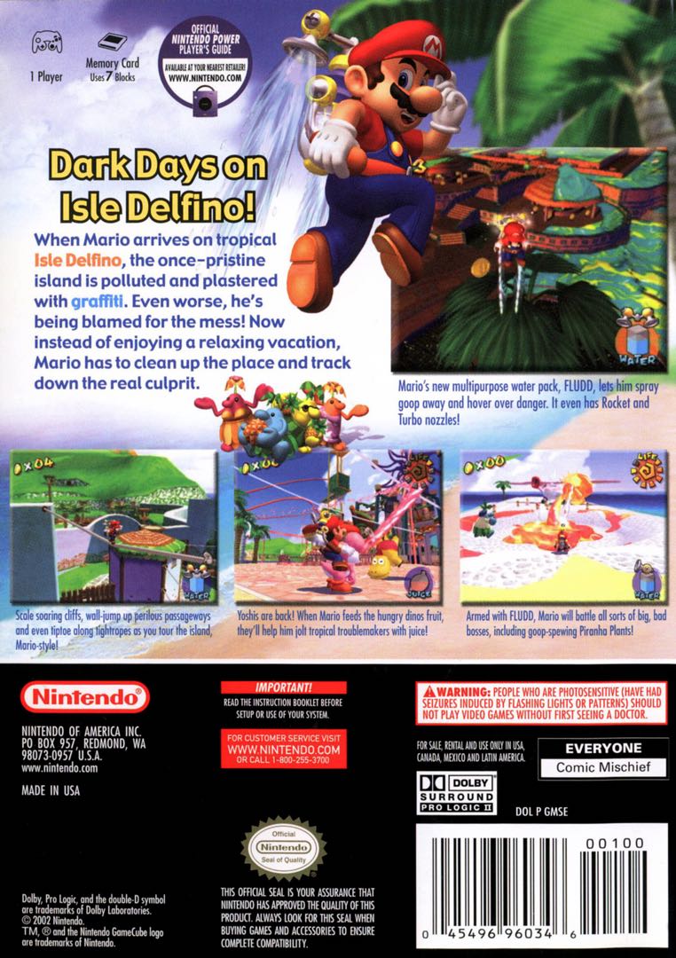 Super Mario Sunshine Box Art - Back