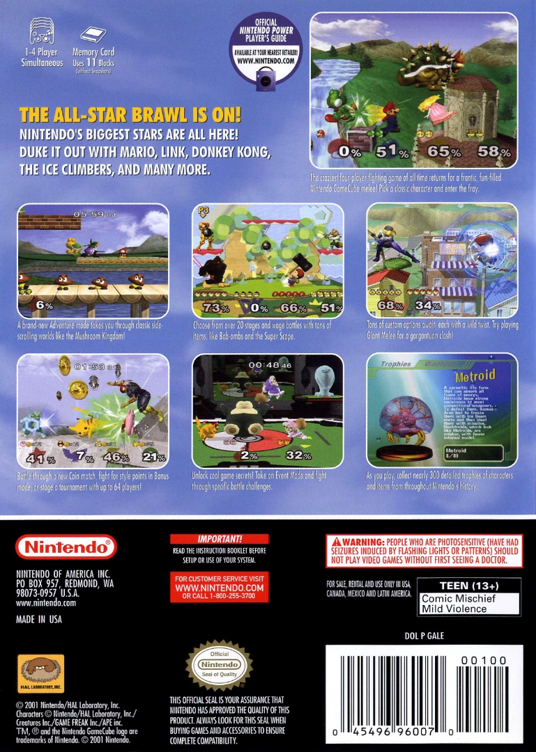 Super Smash Bros. Melee Box Art - Back