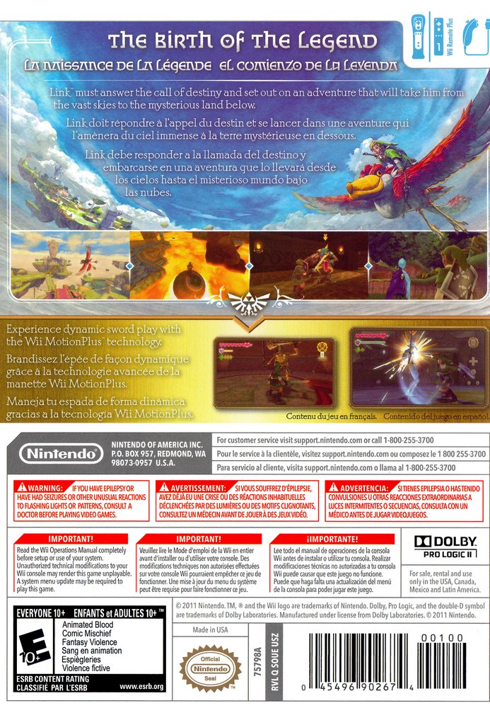 The Legend of Zelda - Skyward Sword Box Art - Back