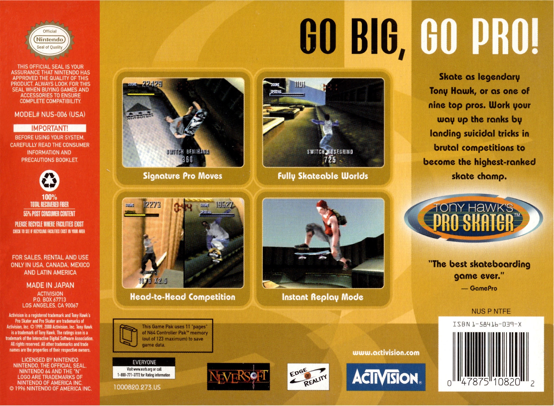 Tony Hawk's Pro Skater Box Art_Back
