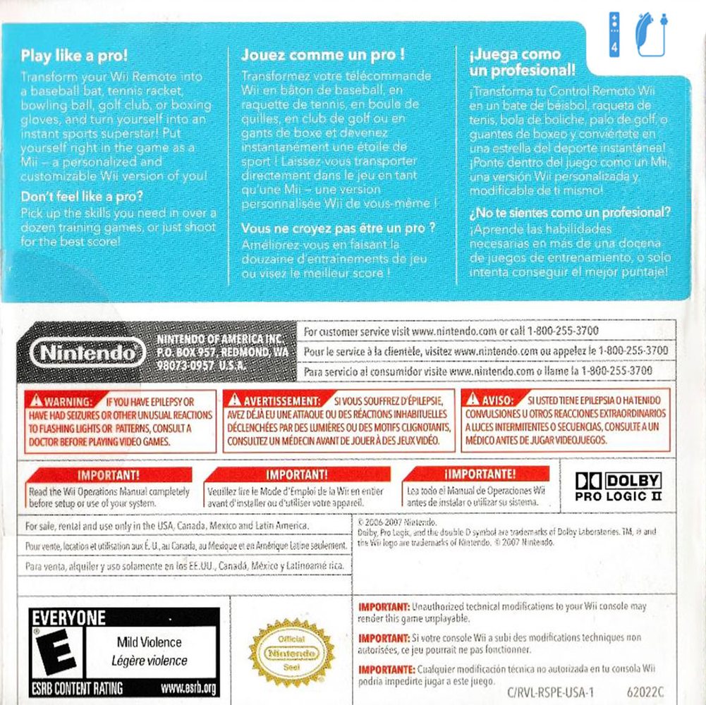 Wii Sports Box Art - Back